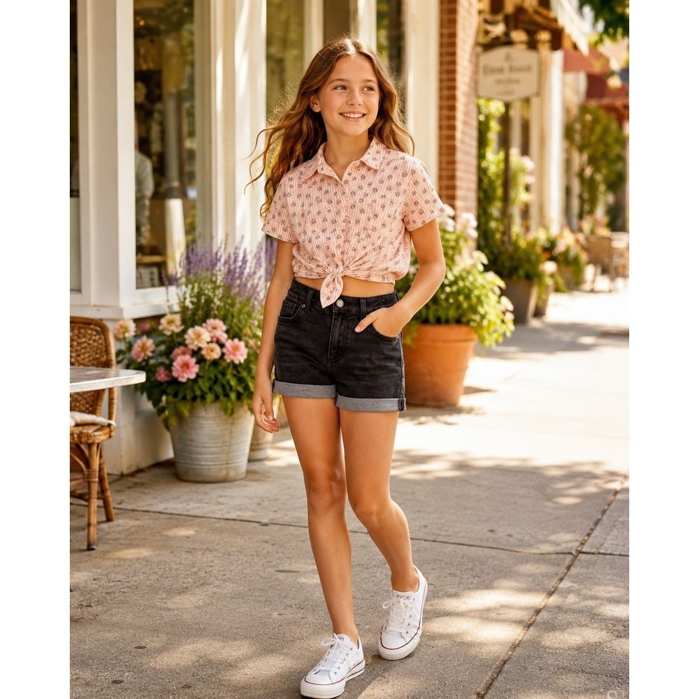 Levi‎ Strauss Signature Girls Mom Shorts Bundle Zara Floral Crop Top 8